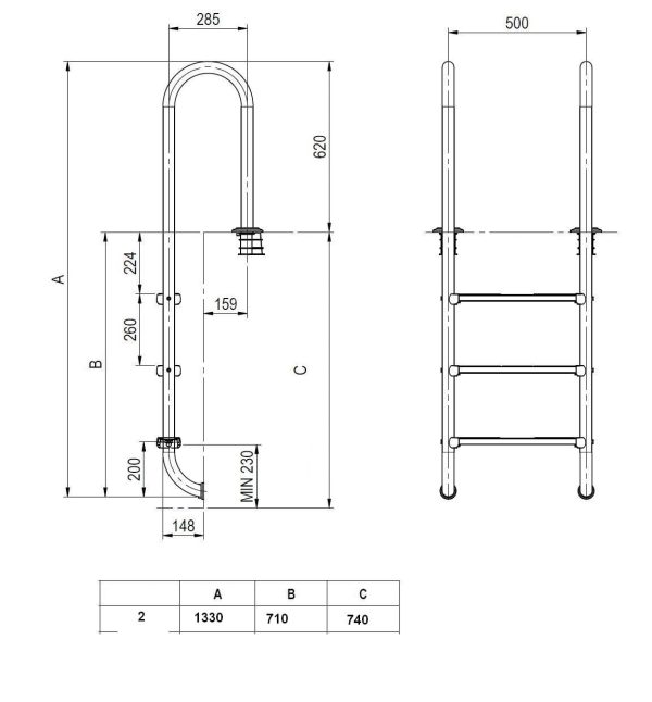 Peldbaseina trepes Flexinox LINA 3 pakāpieni